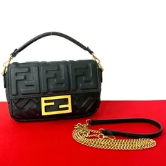 ほぼ未使用 FENDI フェンディ マンマバケット FF ロゴ 金具 レザー 2way ハンドバッグ チェーン ショルダーバッグ ブラック 36633