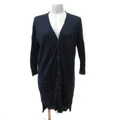 グローバルワーク GLOBAL WORK ロングカーディガン カットソー 長袖 麻 リネン M 紺 ネイビー /YI