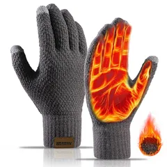 [Andeor] 手袋 メンズ アウトドアグローブ ニットグローブ 【一瞬暖かく・零下防寒・極上快適な肌触り】 ニット手袋 メンズ スポーツ手袋 防風 保温 高い弾力性 無地 アウトドア 自転車 通勤 通学 作業 (グレー)