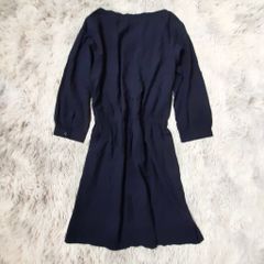 ユニクロ UNIQLO【L】膝丈ワンピース ウエストゴム ネイビー 薄手 無地 春夏 フェミニン