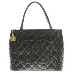 CHANEL (シャネル) 復刻トート キャビアスキン トートバッグ ハンドバッグ ブラック ゴールド金具 キャビアスキン