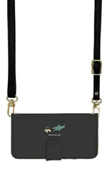 iPhoneXR  ケース 手帳型 アイフォンXR スマホケース スマホショルダー レザー ストラップ サメ 鮫 猫 手描き イラスト かわいい 調節可能 130cm  カラー08