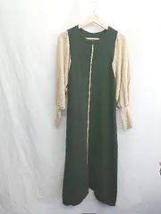 ◇ ⊇ Bab バブ 長袖 ロング ワンピース サイズF ブラック キャメル レディース E  【1412090019784】