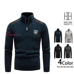 ハーフジップセーター メンズ ニット ジップアップ ワンポイント ハイネック 紳士服 秋冬 リブニット スタンドスタイリッシュ ant4y817113