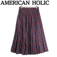 ★タータンチェックと細やかなプリーツでふんわりエレガント★ アメリカンホリック AMERICAN HOLIC チェックプリーツロングスカート 【F フリーサイズ】 ロングシルエットがレッグラインを自然とカバー