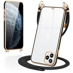 iPhone11 Pro Max ケース ショルダー クリア いphone11 Pro max スマホケース カバー 肩掛け 首掛け 斜めかけケース 可愛い かわいい 韓国 透明 TPU 薄型 耐衝撃 シリコン アイフォン11pro max(ブラック)