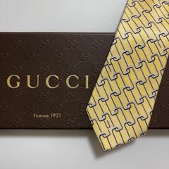 美品 GUCCI グッチ ネクタイ シルク 100% イエロー 254-646