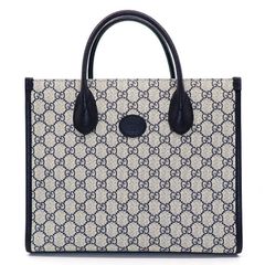 グッチ GUCCI トートバッグ インターロッキングG スモール 659983 ベージュ ネイビー GG スプリーム キャンバス レザー 【中古】