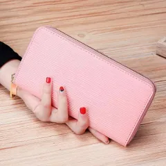 本革ラウンドファスナー長財布（ピンク）ウォレットサイフカードケースカード024