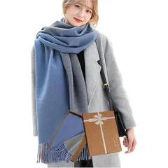 [Hoomoi] マフラー レディース 人気 カシミヤタッチ ストール 大判 マフラー ファッション 冬 厚手 両面 使える ギフトボックス付き 無地 学生 誕生日プレゼント フリンジ生地 襟巻き 秋冬定番 クリスマスプレゼント