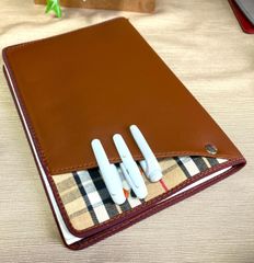 B5大学ノートサイズ【Cover pocke付きカバー】２冊用■合皮/チェック■ブラウン