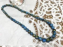 大玉木製ウッドロングネックレス マーブルカラー水色