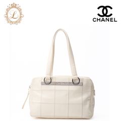 CHANEL シャネル ショルダーバッグ  ハンドバッグバッグ チョコバー ロゴマーク キャビアスキン 白 シルバー金具　ブランド【中古】【送料無料】
