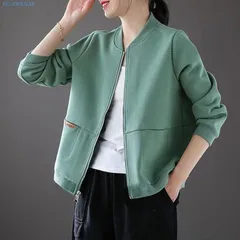 ジャケット レディース アウター 長袖 無地 トレーナー カジュアル  ジップアップ  春 秋 冬 3XL グリーン R0114