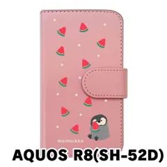 【新品未使用】AQUOS R8 SH-52D アクオス スマホケース 手帳型 (色：ピンク×柄：ペンギンとスイカ)moimoikka ペンギン 動物 flip2-sh52d-pk-20139