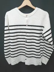 ◇ ⊇ ROPE PICNIC ロペピクニック ボーダー 長袖 ニット カーディガン サイズ38 ホワイト ブラック レディース E  【1411130014185】