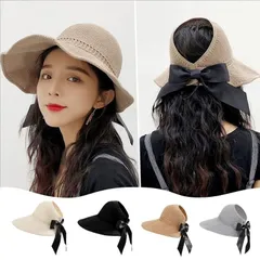 折りたたみ式 つば広帽子 サンバイザー 日よけ帽子  レディース 夏 通気性 ストローハット