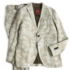 未使用品□ETRO/エトロ バンブー 裏地ペイズリー柄・シルク100％ SUPERLEGGERA リネンシングルスーツ セットアップ ベージュ 48 伊製 正規