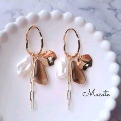 クリアブラウン じゃらじゃら ピアス/イヤリング
