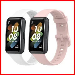 Sitengle Huawei band7対応交換バンド 2本セット ファーウェイ バンド7替えバンド 柔らかい band7用ベルト シンプル 通気 調節可能 軽量(ピンク+ホワイト)