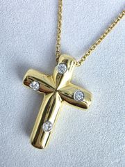 ★ Tiffany & Co  ティファニー ドッツ クロス ネックレス 4P ダイヤモンド ネックレス ペンダント レディース 750YG 18K 18金 5.2g 42㎝