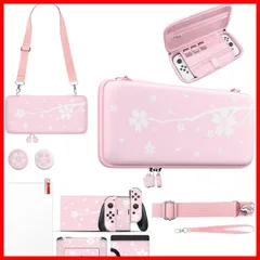 Switch ケース かわいい スイッチケース有機el 保護カバー 3way 手提げ 斜め掛け 大容量 収納バッグ ゲームカード10枚収納可 キャリングセット小物収納可 防塵 防汚 耐衝撃 全面保護型 持ち運び便利 4in1 セット 桜柄ステッカー+スティック
