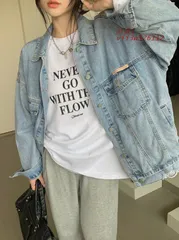 デニムジャケット レディース 大きいサイズ 3L 4L デニム 長袖 春 オーバーサイズ ビッグシルエット ジャケット 秋 ゆったり 韓国 アウター  vii3w526112