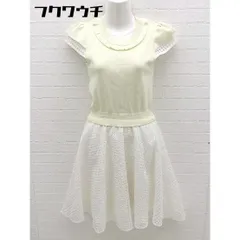 ◇ MIIA ミーア ニット チェック 切り替え 半袖 膝丈 ワンピース サイズF クリーム ホワイト レディース 【中古】 【1002802534904】