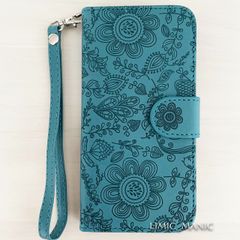 iPhone SE3 SE2 8 7 SE (第2世代/第3世代) ケース スマホ 手帳型 カードケース エンボス加工 キャンディカラー 花柄 ダークグリーン 緑 緑色