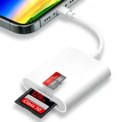 【2025新登場!】SDカードリーダーライトニング式IPhone2in1TFSDカードカメラリーダーカメラアダプタIPad/IPhone最新に適用設定不要変換アダプタ512GB対応高速双方向転送