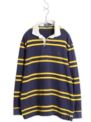 【お得なクーポン配布中!】 90s ポロ ラルフローレン ボーダー 長袖 ラガーシャツ メンズ L / 古着 オールド ラグビー 長袖シャツ ポロシャツ ヘビーウェイト ツートン