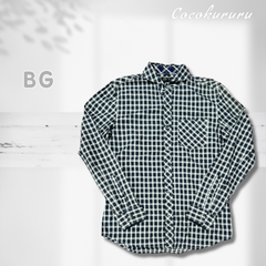 BG長袖チェックシャツ　サイズ:Lカラー:グリーン/ブルー系　送料無料　即日発送　ショップをフォローでお得なクーポン発行してます！