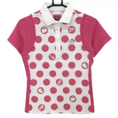 ★特価★【美品】ビバハート×ハローキティ 半袖ポロシャツ 白×ピンク 身頃ドット キティちゃん レディース 40(M) ゴルフウェア VIVA HEART