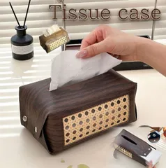 ★（予約販売の商品）  groceries823　ティッシュケース ティッシュボックス お洒落置物 インテリア雑貨 レザー調×藤 　おしゃれ