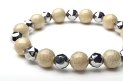 北投石xテラヘルツ ラウンドxスターカット大小組み合わせ 8x6mm ブレスレット 1個売り パワーストーン 天然石 _B401-6