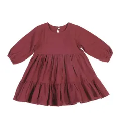 ☆ ダークレッド ☆ 110cm ☆ ワンピース キッズ 春秋 konepiece061 子供服 ワンピース ベビー服 女の子 ベビー 赤ちゃん 春 秋 80cm 90cm 100cm 110cm 120cm 長袖 フレアワンピース おしゃれ ロングスリーブ
