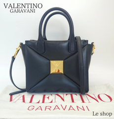 VALENTINO GARAVANI ヴァレンティノガラヴァーニ ワンスタッズ 2wayハンドバッグ レザー ブラック 袋付 中古