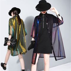 シースルー ロングシャツ オーロラ ブラウス シアーシャツ オーバーサイズ c19