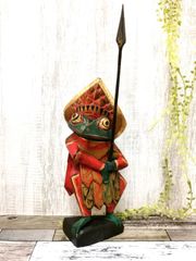 【アンティーク】 カエル 置物 オブジェ 木製 守り神 魔除け インテリア 1F