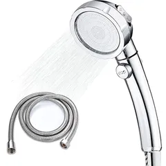 加圧シャワーヘッドホースセット   ハンドシャワーホースセット    家庭用シャワーヘッド   シャワーヘッドスタンド      洗面用品 (シルバー)