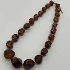 遺品整理 生前整理 ヴィンテージ 琥珀 アンバー 大粒 大玉 ネックレス グラデーション 金ボール編込み 重量78.9g AL(T)45