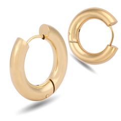 【幅5mm 内径14mm 色：ゴールド 1ペア】[Adelina Style] サージカルステンレス フープピアス 太め リングピアス 金属アレルギー対応 男女 プレゼント
