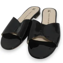 美品 FABIO RUSCONI ファビオルスコーニ パテントレザー フラットサンダル 38 約25cm ブラック レディース 古着 中古 USED