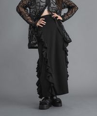 夢展望公式 [新品未使用] ポンチフリルナロースカート [ブラック] 他カラー別ページ有 bohmal スカート 台形（ひざ下） 535789-01