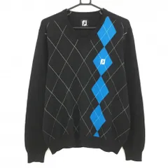 フットジョイ セーター 黒×ライトブルー ダイヤ柄 ウール混 ニット メンズ L ゴルフウェア FootJoy