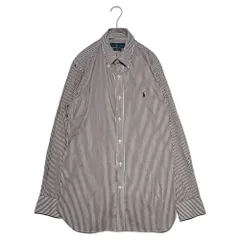 RALPH LAUREN(ラルフローレン) Striped long-sleeved button-down shirt ストライプ 長袖 ボタンダウン シャツ M ブラウン×ホワイト