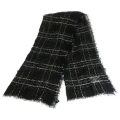 CHANEL (シャネル) チェック柄 ココマーク カシミア混 ウール 大判ストール マフラー ブラック レディース AA9478