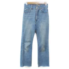 フーズフーチコ who's who Chico デニムパンツ ジーンズ ストレートパンツ ロング丈 ハイウエスト レースアップ リボン カットオフ S 青 ブルー /FF5