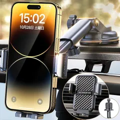 スマホホルダー 車 ACMEZING スマホスタンド【最強の360°回転ベース&進化二重フック】車載 超強力真空吸盤 カー用品 携帯ホルダー 安定性アップ 背面ボタン 片手操作 車用品 携帯スタンド 自由調節 車用 エアコン 吹き出し口 取付け簡単 iPh 1