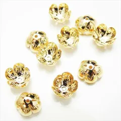 P-304 フラワー座金 12mm 10個【ブロンズゴールド】 5枚弁 深型 花びら 花弁 花座 ビーズキャップ カップ 基礎パーツ 菊座 アクセサリー パーツ 手芸 ハンドメイド 金具 ピアス イヤリング ネックレス